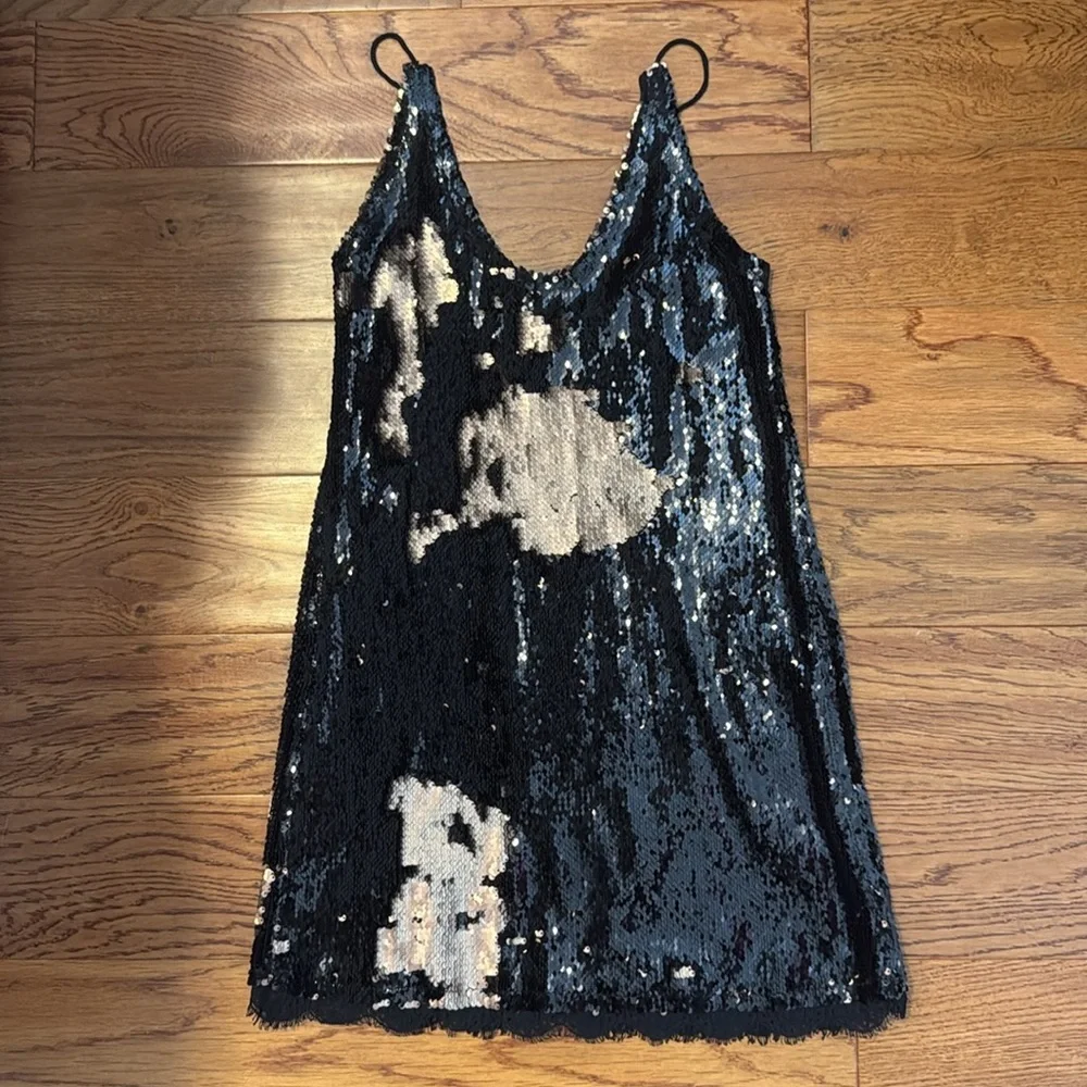 Free People Seeing Double Sequin Slip mini dress lace rose pink black - Picture 7 of 12